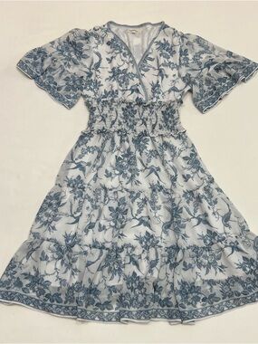 Max Studio Tiered Midi Dress Sz XS Botanical Floral Romantic Boho Cottagecore
